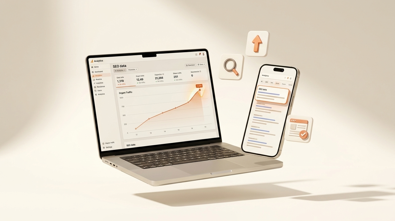 Analytics-dashboard met groeiende organische en AI-gerelateerde zoekdata