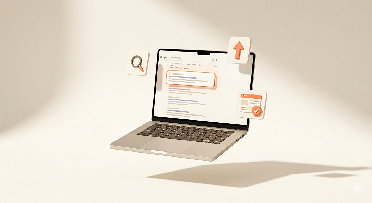 SEO analytics dashboard met organisch verkeer en Google zoekresultaten op laptop en mobiel